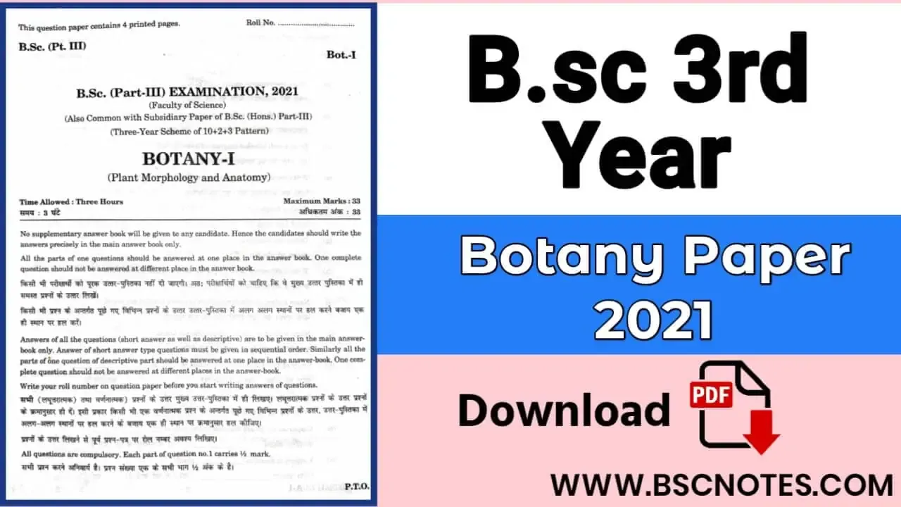 B.SC 3rd Year Botany Question Paper 1st 2021 With PDF