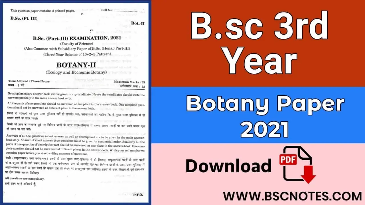 B.SC 3rd Year Botany Question Paper 2nd 2021