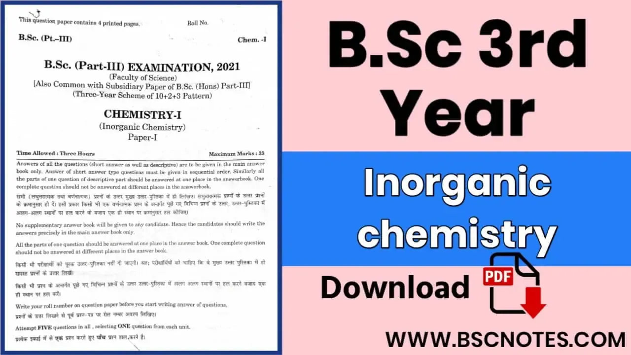 B.Sc 3rd year Inorganic chemistry Question Paper 1st 2021